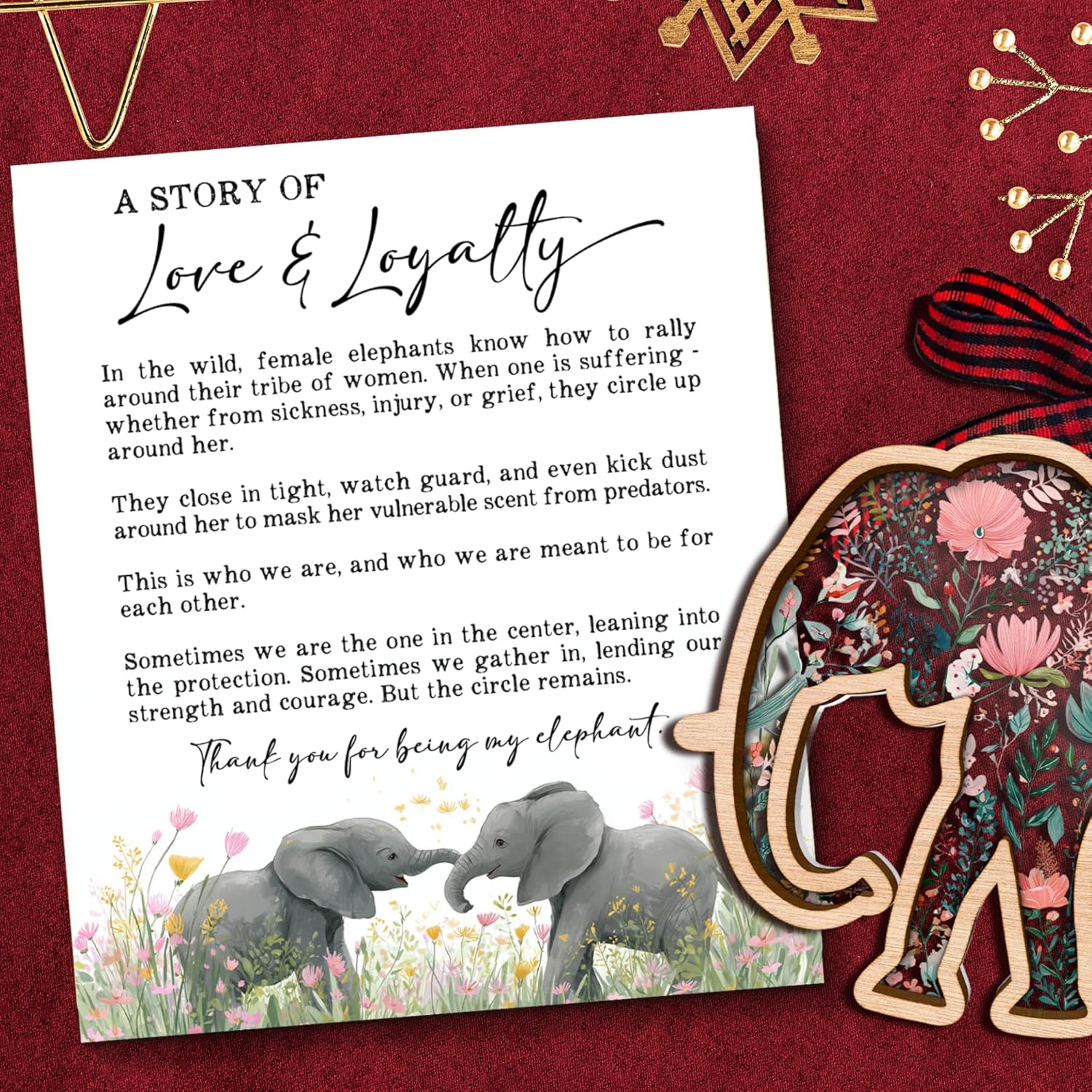 Elephant Ornaments Best Friend Friendship Gifts - Wood Ornament & Card
