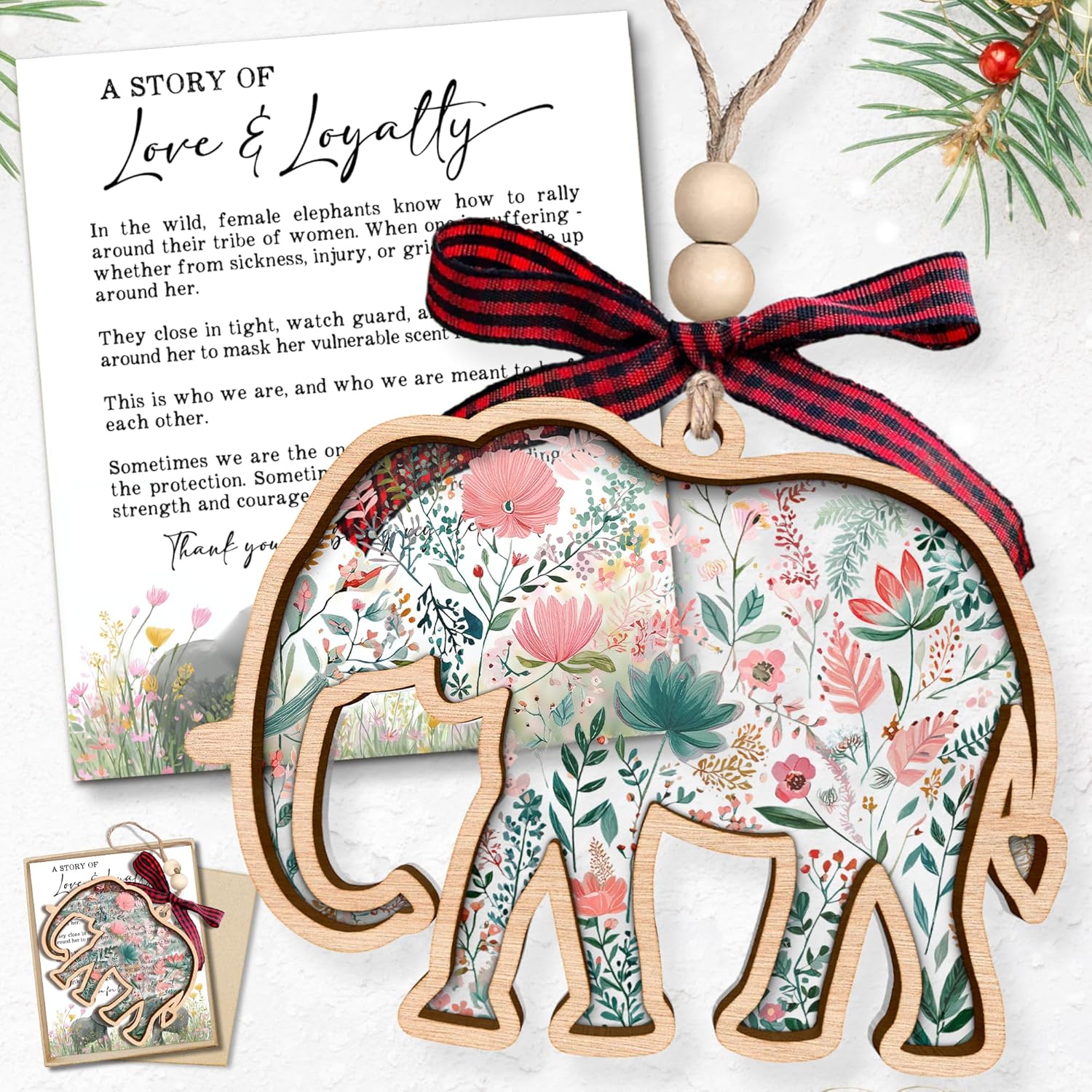 Elephant Ornaments Best Friend Friendship Gifts - Wood Ornament & Card