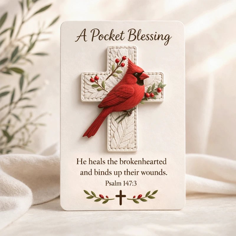 🕊️ Handmade 3D Bird Pocket Cross -🙏 Genuine Leather Portable Blessing, Includes Scripture Card 💕