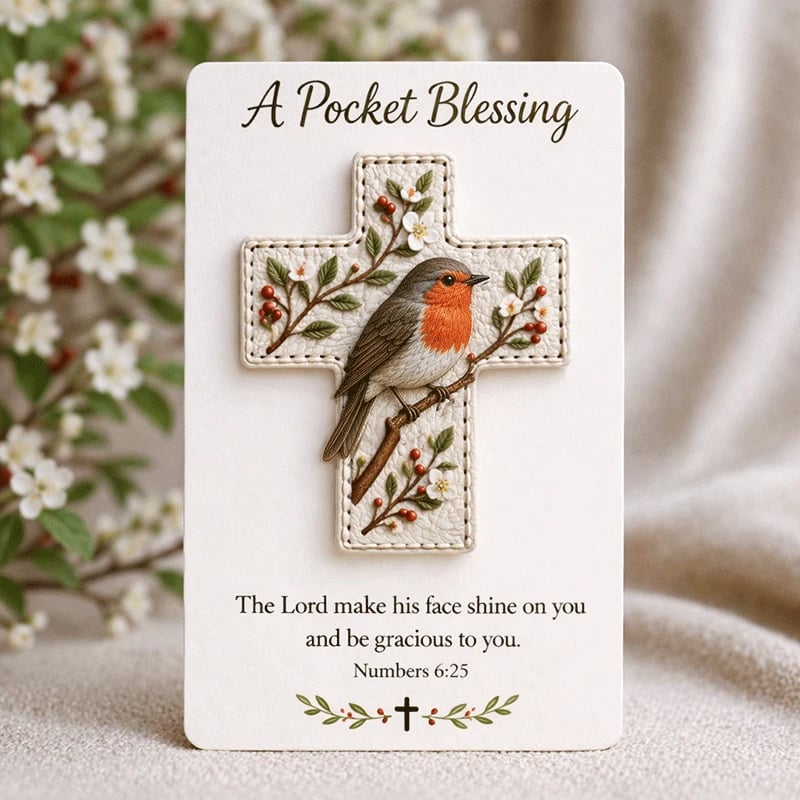 🕊️ Handmade 3D Bird Pocket Cross -🙏 Genuine Leather Portable Blessing, Includes Scripture Card 💕