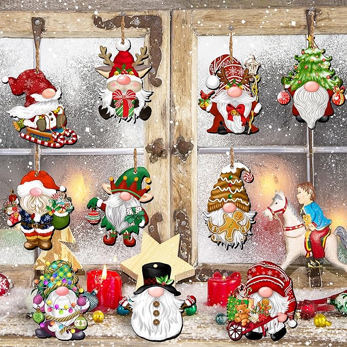 🎄 Early Christmas Sale 🎅24 Pieces Christmas Wooden Gnome Ornaments