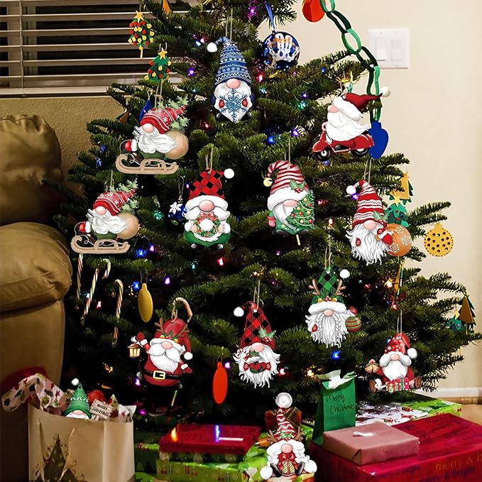 🎄 Early Christmas Sale 🎅24 Pieces Christmas Wooden Gnome Ornaments