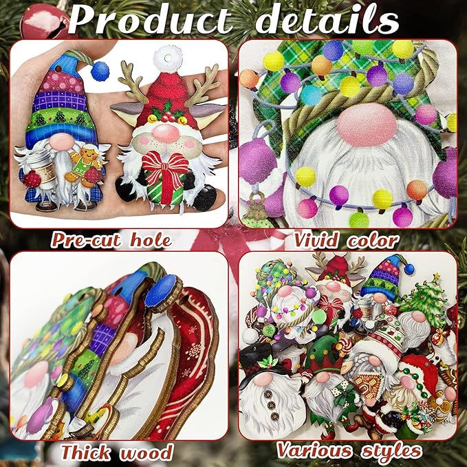 🎄 Early Christmas Sale 🎅24 Pieces Christmas Wooden Gnome Ornaments