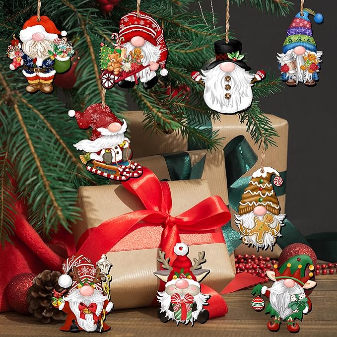🎄 Early Christmas Sale 🎅24 Pieces Christmas Wooden Gnome Ornaments