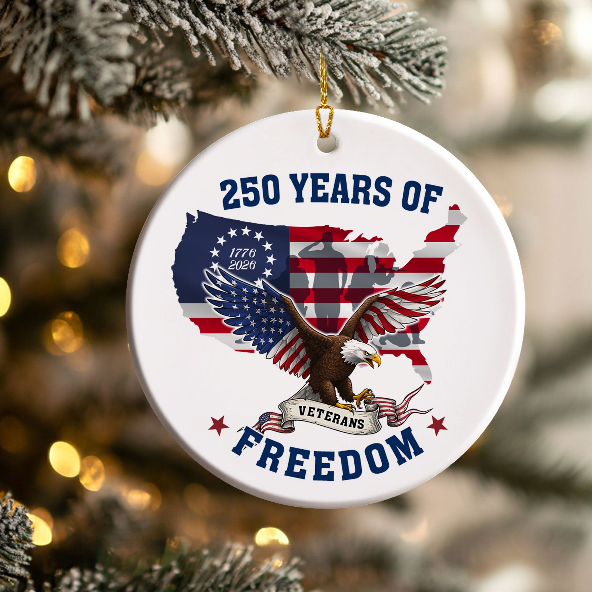 250 Years of Freedom Ornament | Patriotic Veterans Ceramic Ornament
