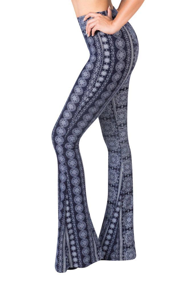 Print & Solid Flare Pants-Chakra Blue