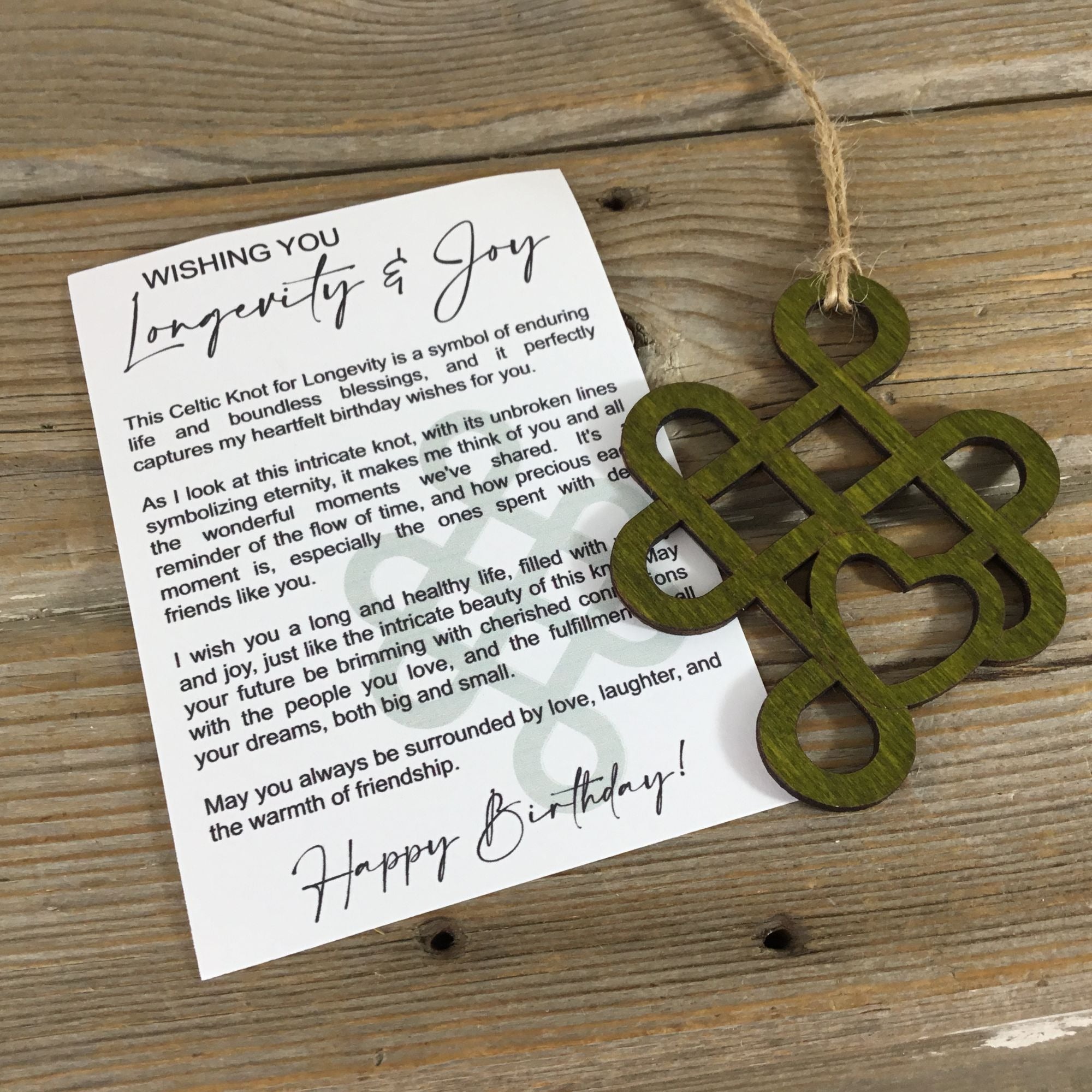 Birthday Celtic Knot Wishing You Longevity and Joy Story Card Ornament