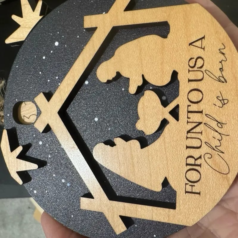 ✝️Nativity Countdown Ornament with Wooden Silhouette and Star Design for Festive Home Decor