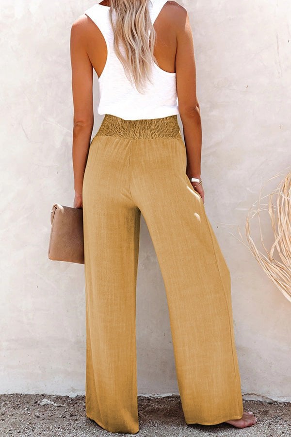 🔥Linen Blend High Rise Smocked Pants