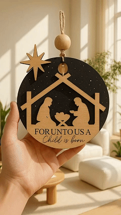 ✝️Nativity Countdown Ornament with Wooden Silhouette and Star Design for Festive Home Decor