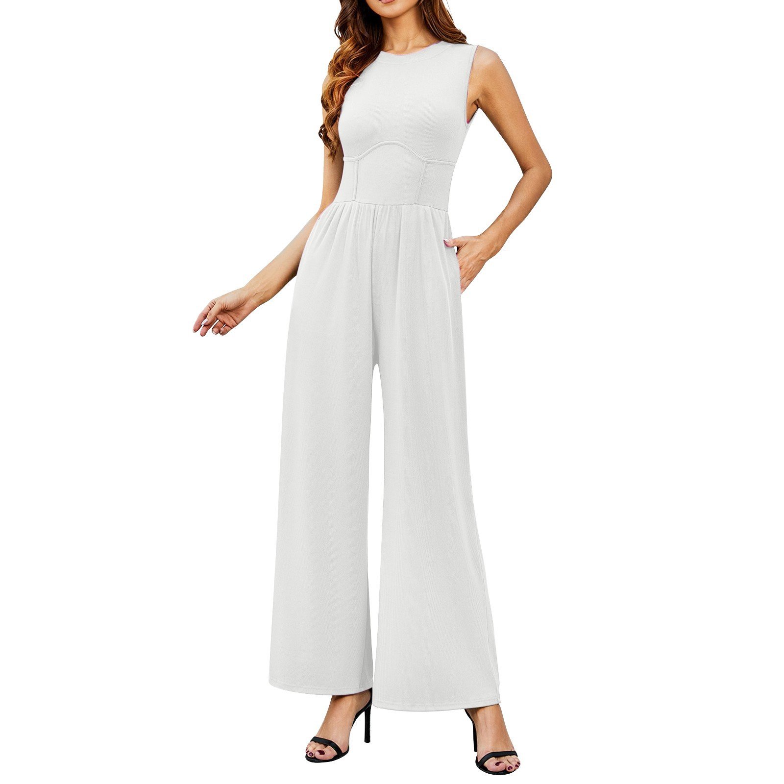 🔥HOT SALE - SOLID SLEEVELESS WIDE LEG JUMPSUIT (BUY 2 FREE SHIPPING)