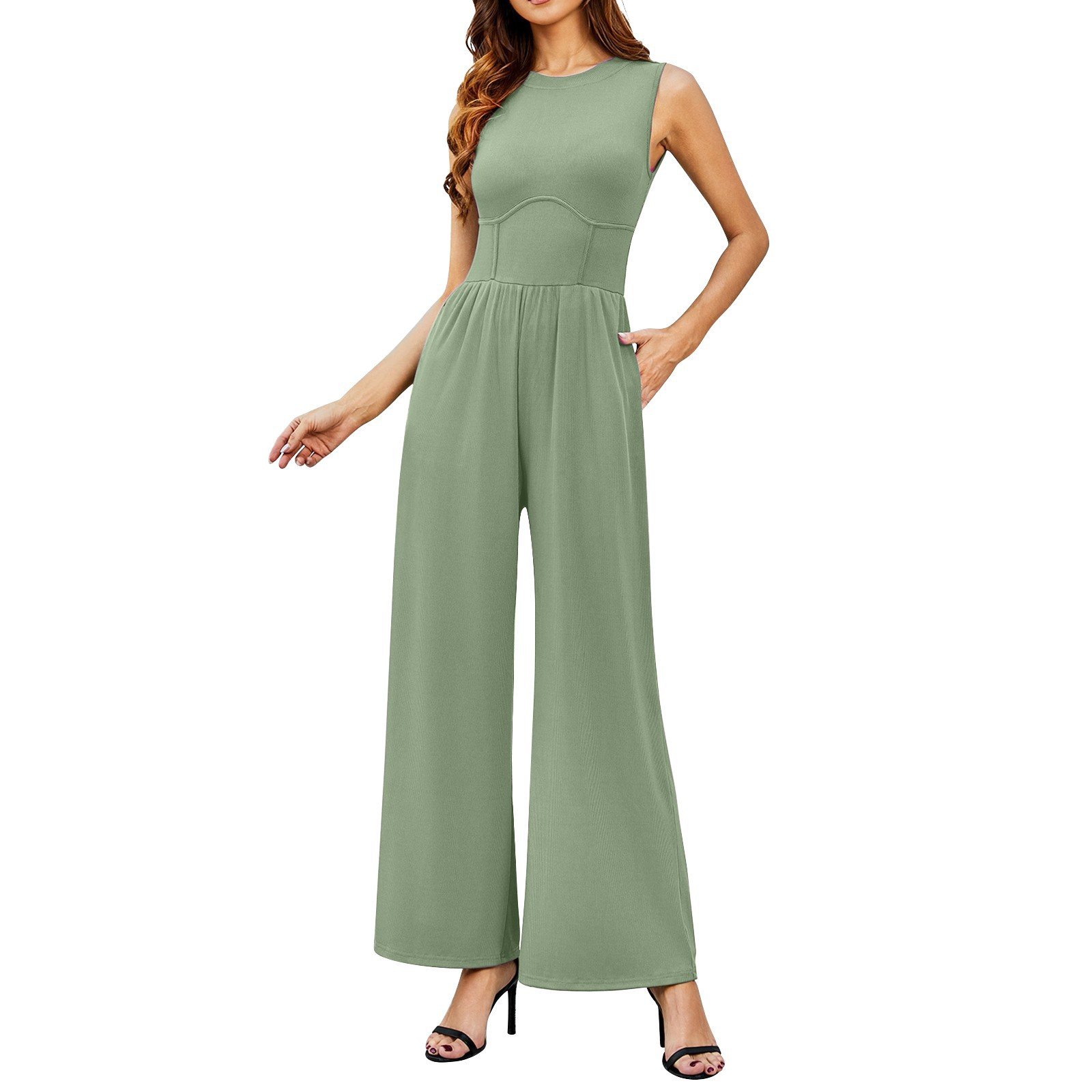 🔥HOT SALE - SOLID SLEEVELESS WIDE LEG JUMPSUIT (BUY 2 FREE SHIPPING)