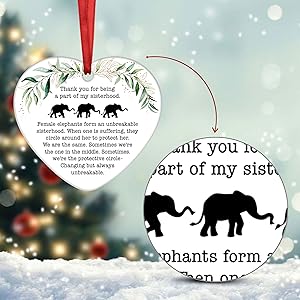 Elephant Sisterhood Ornament - Unique Friendship Heart Ceramic Ornaments, Best Friends Gift