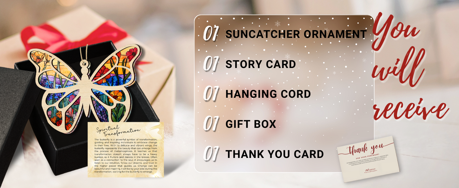 Wrappiness Butterfly Suncatcher Ornament with Story Card, Friendship Gifts for Women Friends