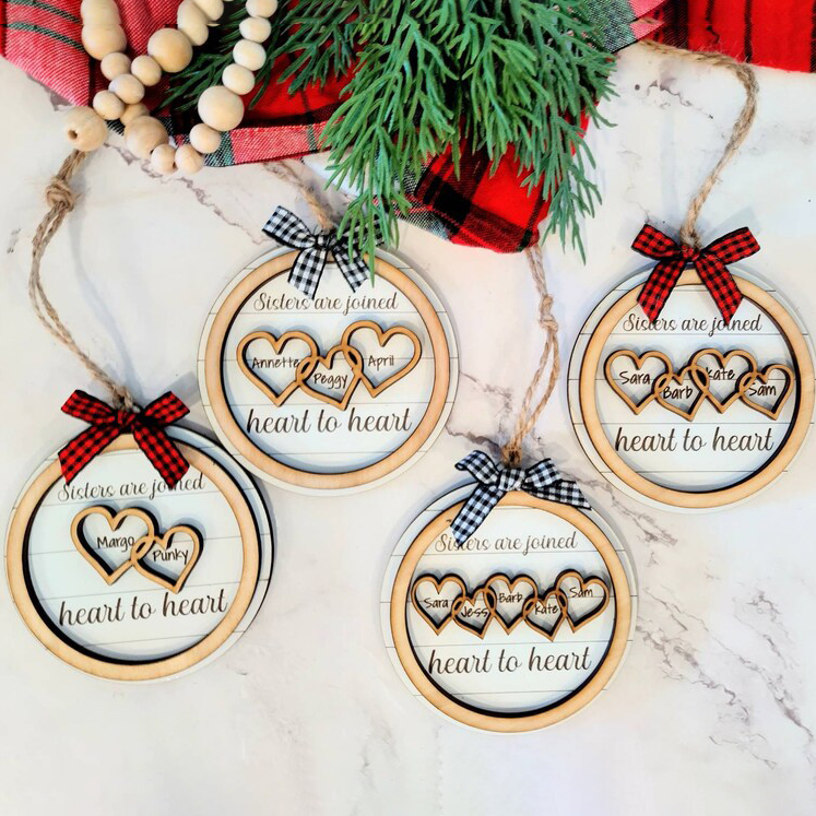 Personalized Sister Ornament -Sisters are Joined Heart to Heart