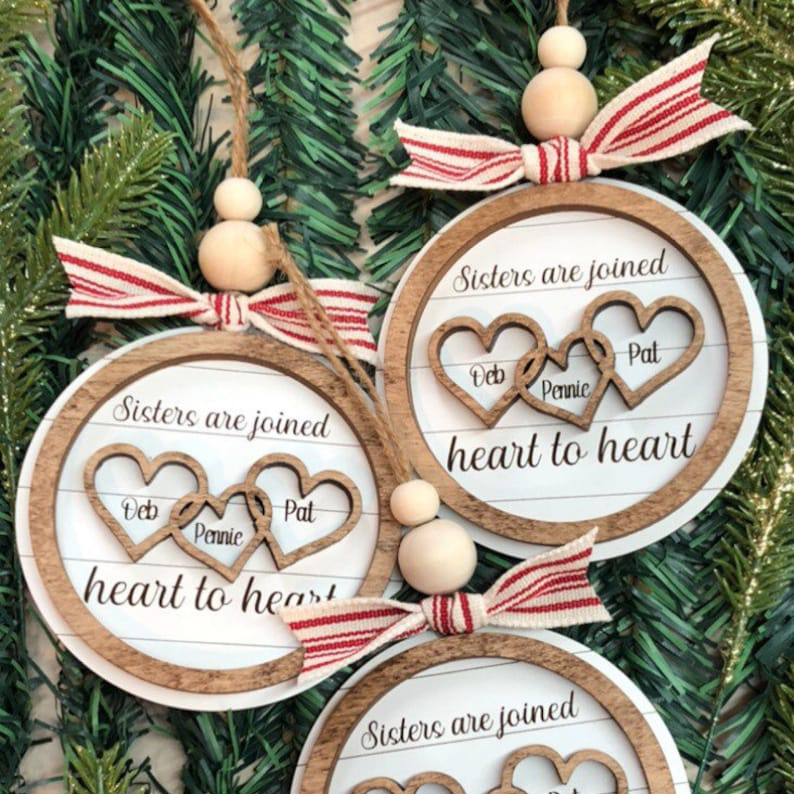 Personalized Sister Ornament -Sisters are Joined Heart to Heart