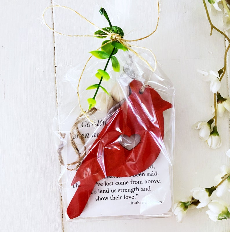 Cardinals appear when angels are near wood hanging ornament