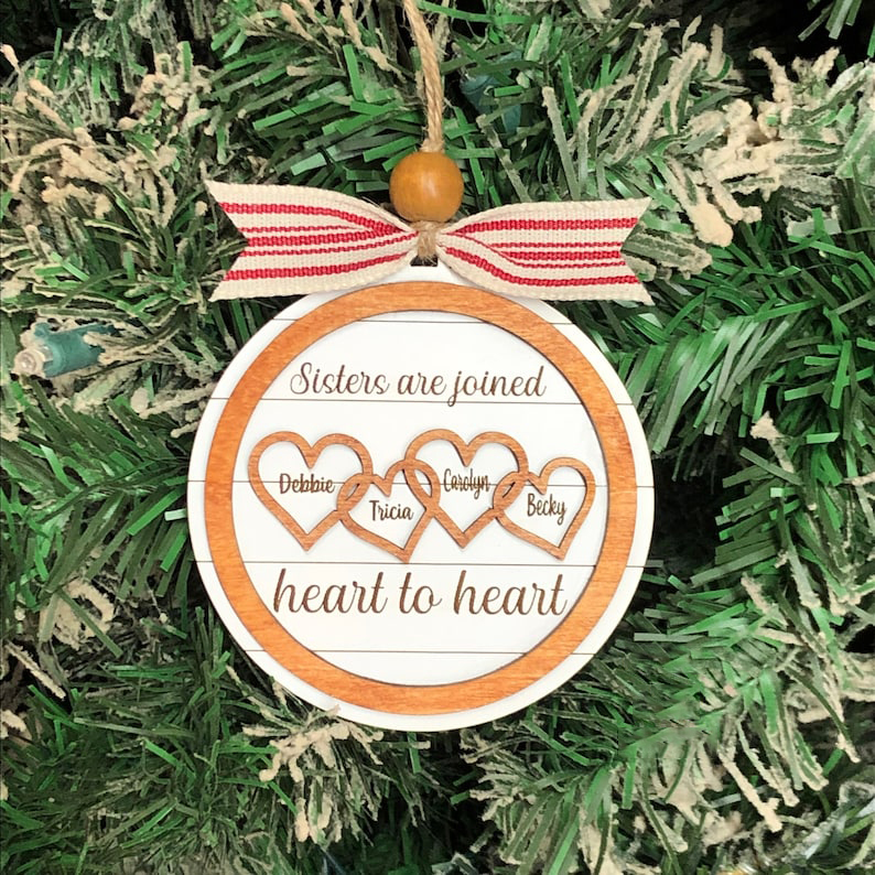 Personalized Sister Ornament -Sisters are Joined Heart to Heart