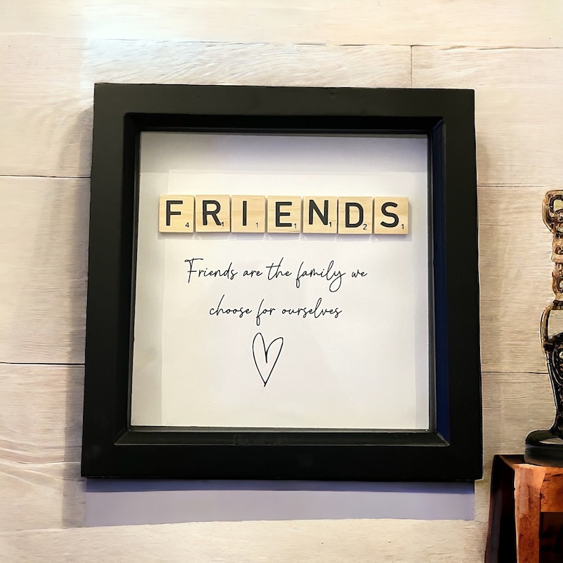 Wooden Scrabble Tile Friends Frame - Modern Black Frame