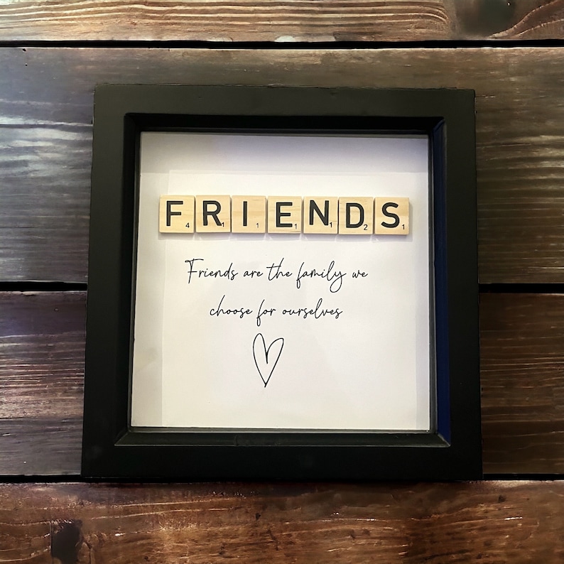 Wooden Scrabble Tile Friends Frame - Modern Black Frame