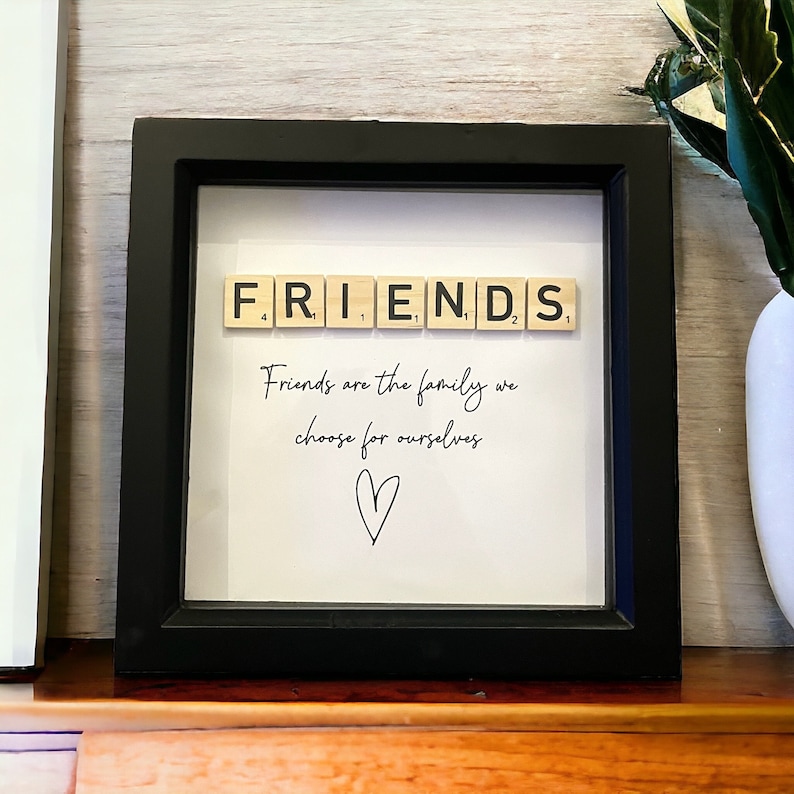 Wooden Scrabble Tile Friends Frame - Modern Black Frame