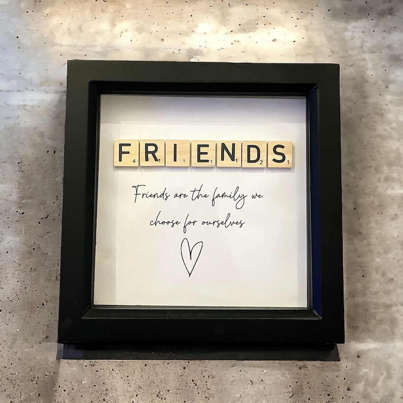Wooden Scrabble Tile Friends Frame - Modern Black Frame