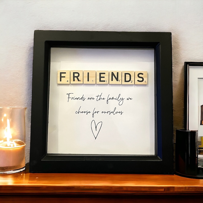 Wooden Scrabble Tile Friends Frame - Modern Black Frame