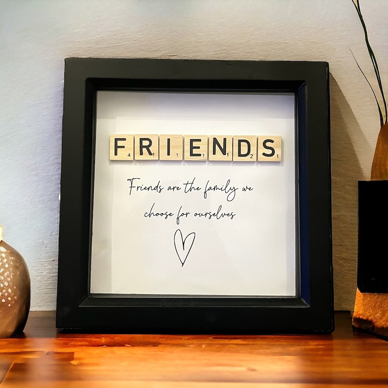 Wooden Scrabble Tile Friends Frame - Modern Black Frame