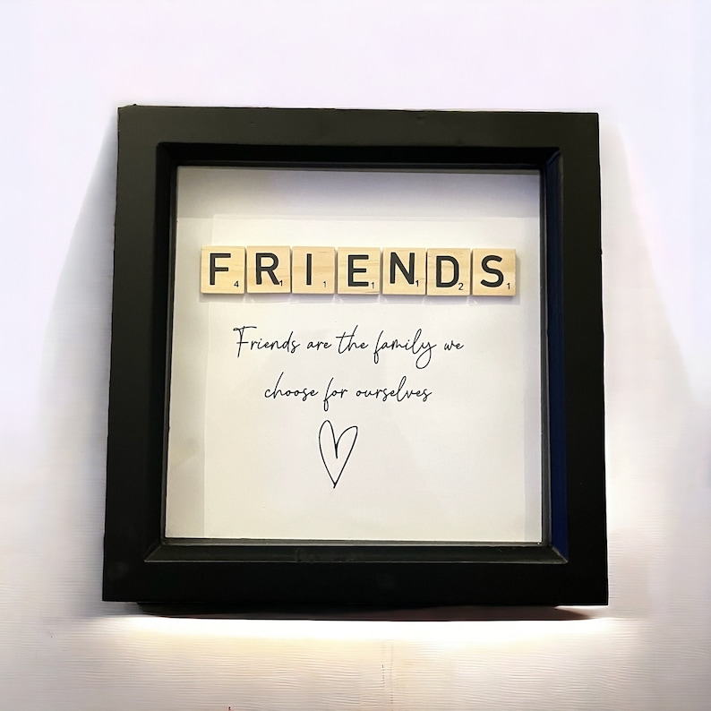 Wooden Scrabble Tile Friends Frame - Modern Black Frame