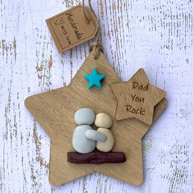Dad you Rock wooden hanging ornament || Handmade Gift for Dad