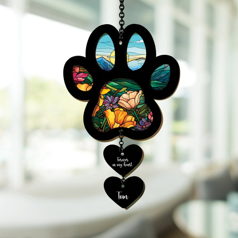 Personalized Dog Paw Memorial Ornament || Acrylic Suncatcher Dog Gift