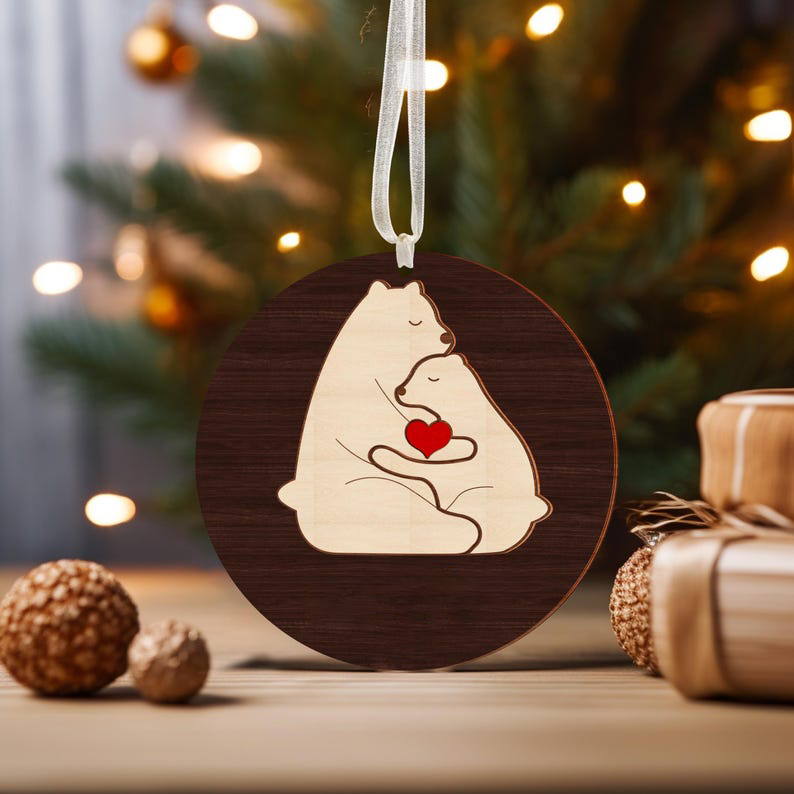 Bear Couple Wooden Ornament 