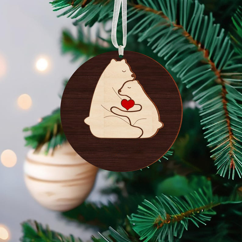 Bear Couple Wooden Ornament 