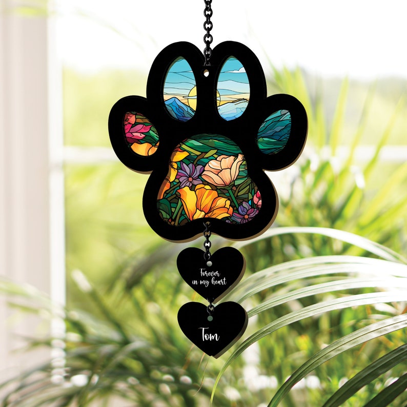 Personalized Dog Paw Memorial Ornament || Acrylic Suncatcher Dog Gift