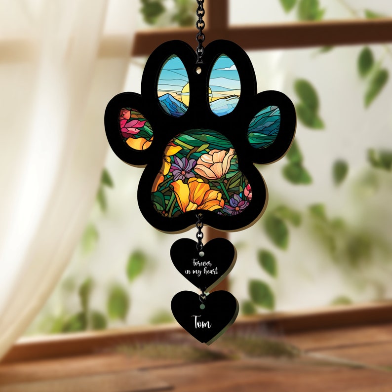 Personalized Dog Paw Memorial Ornament || Acrylic Suncatcher Dog Gift