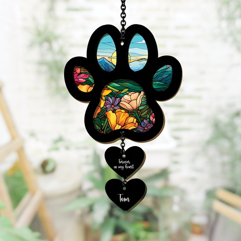 Personalized Dog Paw Memorial Ornament || Acrylic Suncatcher Dog Gift
