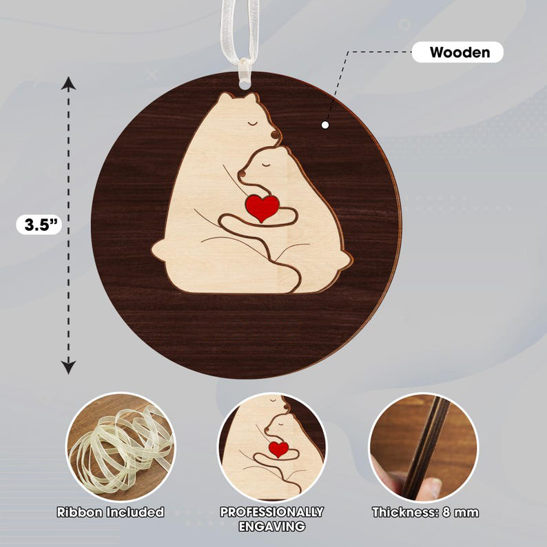 Bear Couple Wooden Ornament 