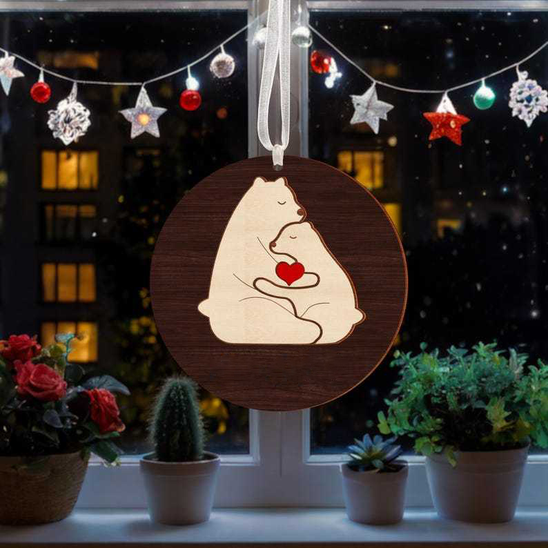 Bear Couple Wooden Ornament 