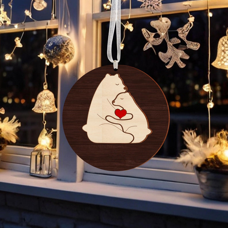 Bear Couple Wooden Ornament 