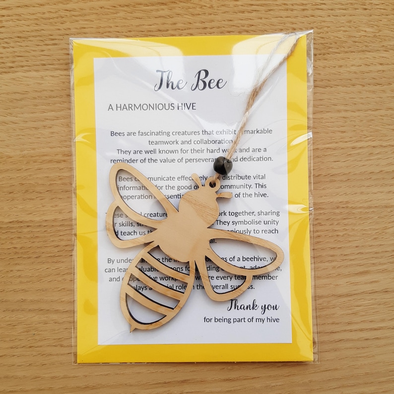 Gift for Co-workers Colleagues and Friends, Wooden Bee Charm Ornament and Story, Thank You Wooden Bee for Appreciation, My Hive Workmates