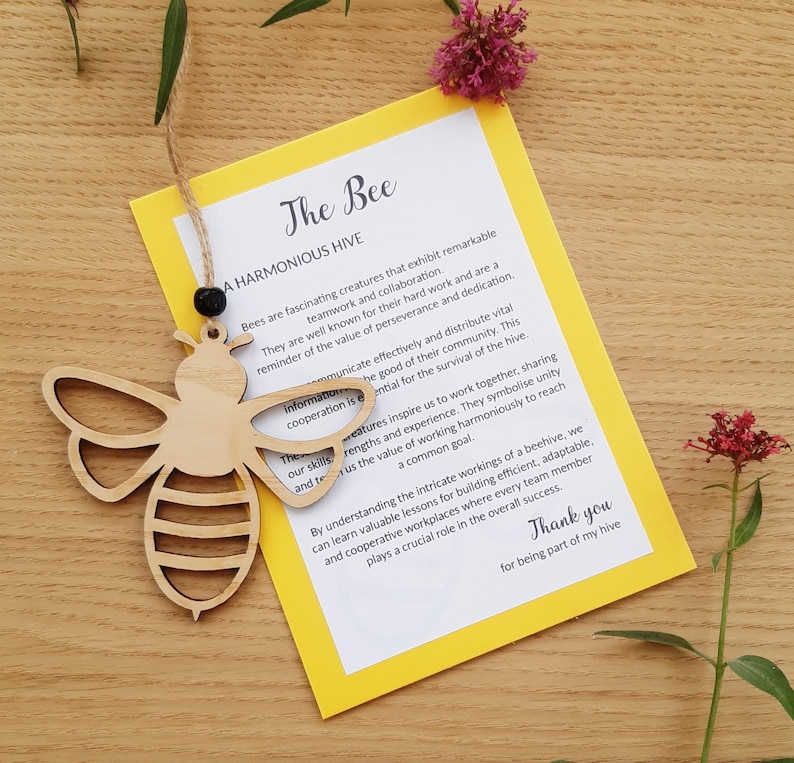 Gift for Co-workers Colleagues and Friends, Wooden Bee Charm Ornament and Story, Thank You Wooden Bee for Appreciation, My Hive Workmates
