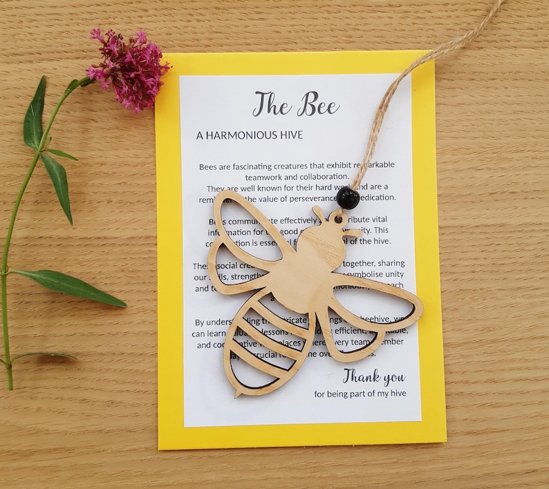 Gift for Co-workers Colleagues and Friends, Wooden Bee Charm Ornament and Story, Thank You Wooden Bee for Appreciation, My Hive Workmates