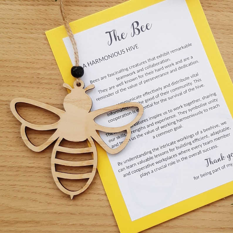 Gift for Co-workers Colleagues and Friends, Wooden Bee Charm Ornament and Story, Thank You Wooden Bee for Appreciation, My Hive Workmates
