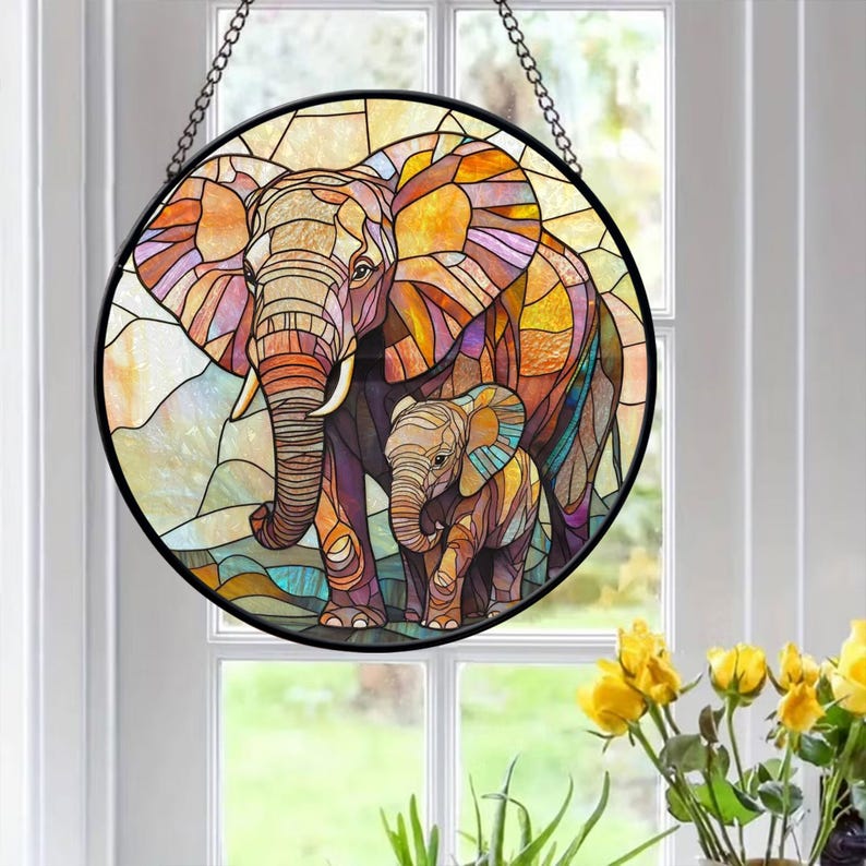 Mama Elephant and Kid Suncatcher Ornament - Mother's Day Gifts