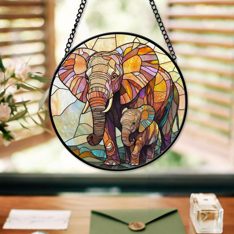 Mama Elephant and Kid Suncatcher Ornament - Mother's Day Gifts