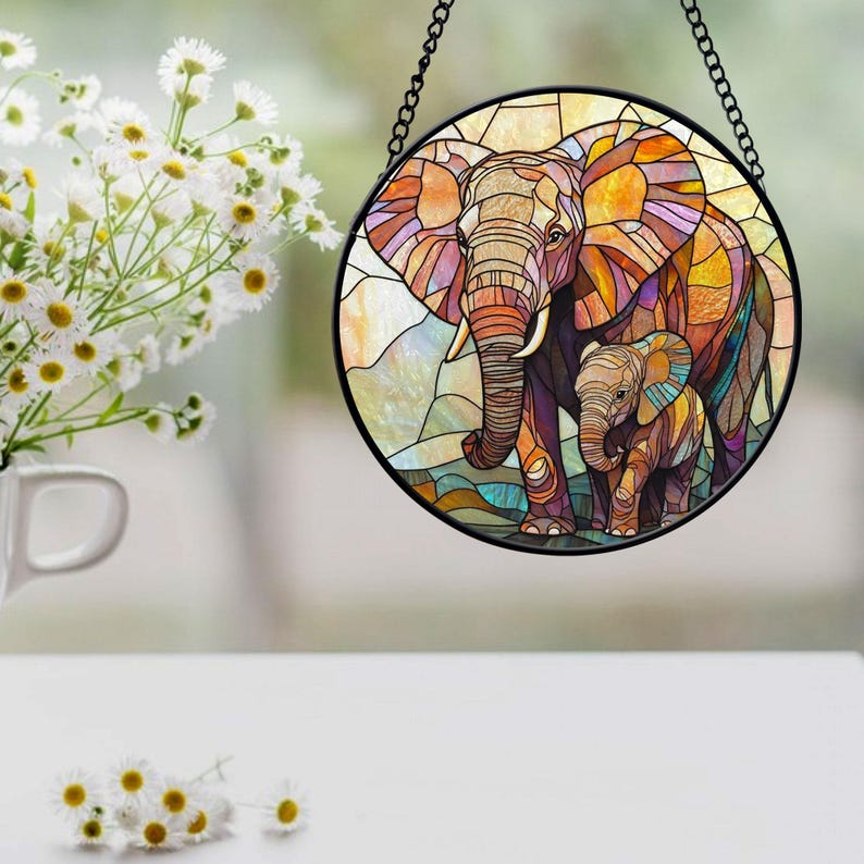 Mama Elephant and Kid Suncatcher Ornament - Mother's Day Gifts