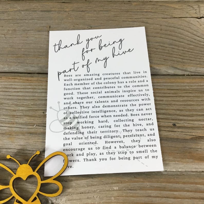 Bee Wood Story Card Ornament  "Thank you for being a part of my hive"