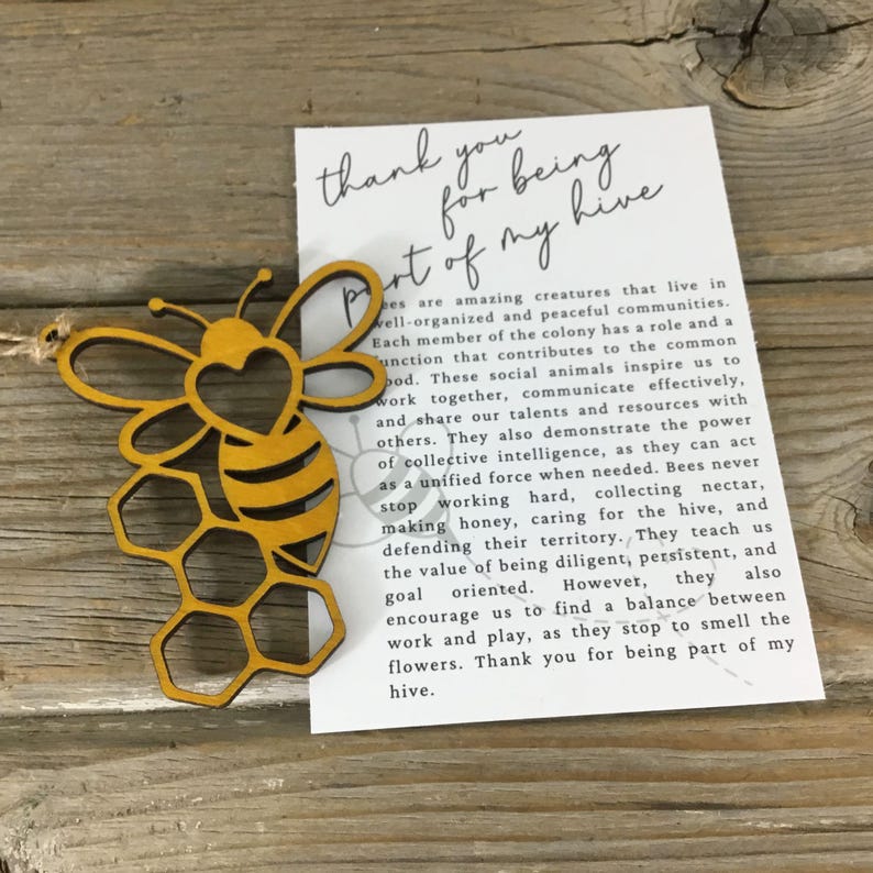Bee Wood Story Card Ornament  "Thank you for being a part of my hive"