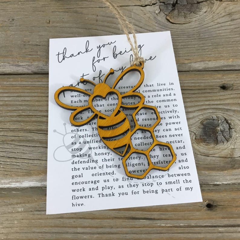 Bee Wood Story Card Ornament  "Thank you for being a part of my hive"