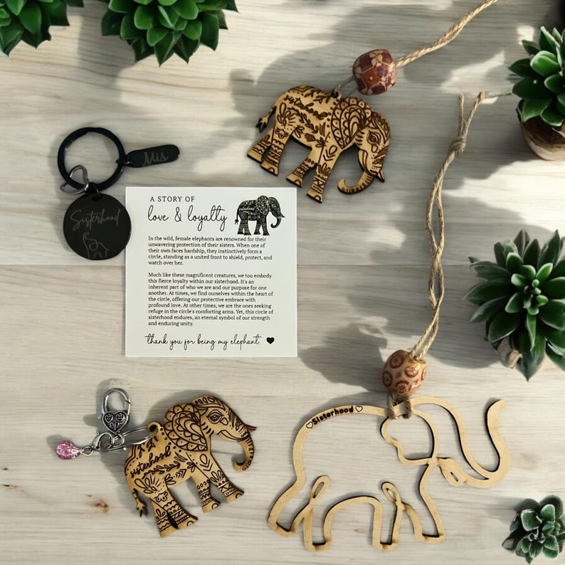 Sisterhood Elephant Wood Ornament & Sisters Gift 